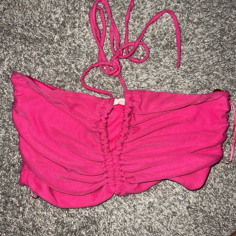 Pink Ruched Bikini Top